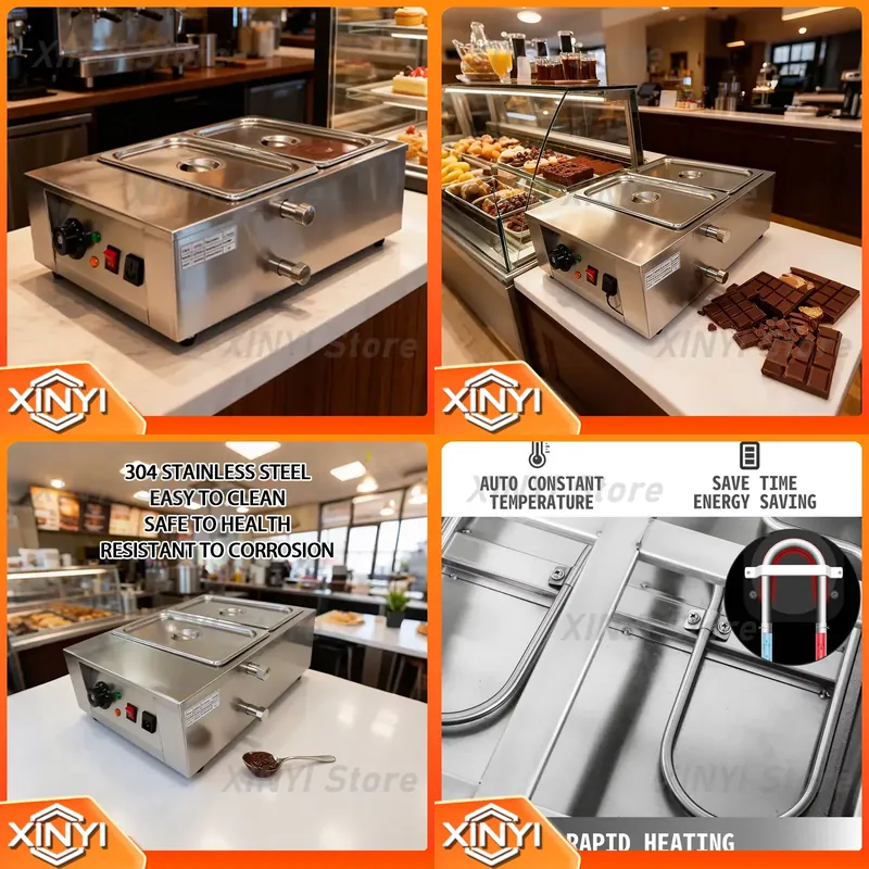 Snacks Food Warmer - Edelstahl-Schokoladenschmelzer 1-6 Zylinder Elektrischer Topfheizer Speisenwärmer