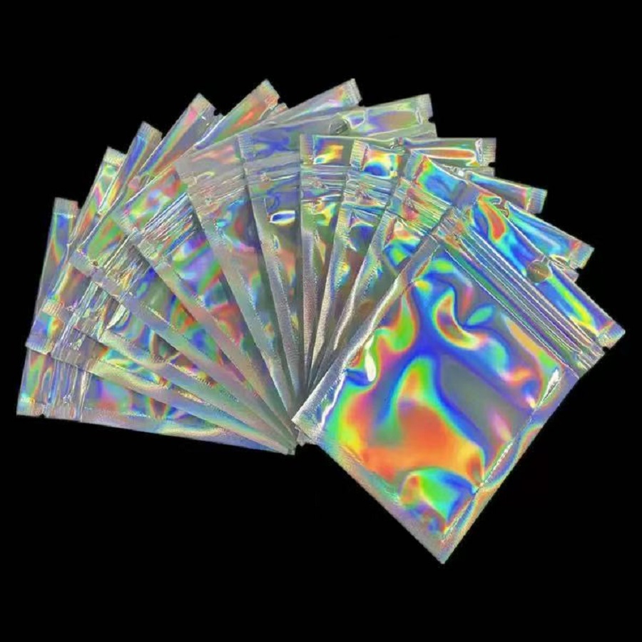 Food Or Snacks - 100 Stück geruchsdichte Beutel, Mylar-holografische wiederverschließbare